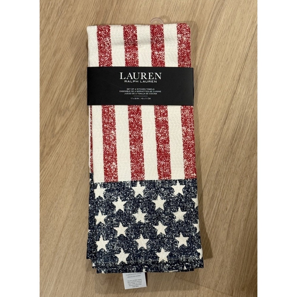 LAUREN RALPH LAUREN‎ (2) Kitchen Towels "USA FLAG " 17 X 28 ~100% COTTON NWT